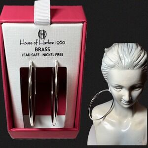 House of Harlow 1960 Silver-Tone Brass Polished Large Hoop Earrings New in Box